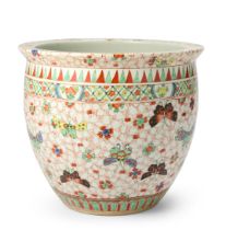 A large Chinese famille verte 'butterflies' scroll pot 20th century Enamelled to the body with ...