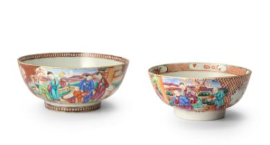 Two Chinese famille rose 'figurative' punch bowls Qing dynasty, Qianlong period Each painted wi...