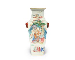 A Chinese famille rose 'Daoist immortals' square vase Qing dynasty, 19th century Of tapered for...