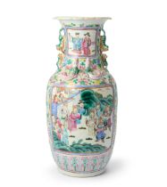 A large Chinese Canton famille rose figurative vase Qing dynasty, 19th century Enamelled with p...