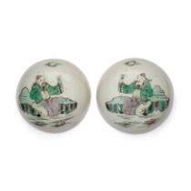 To be offered without reserve. A pair of Chinese enamelled 'Li Bai' jar covers Late Qing dynast...
