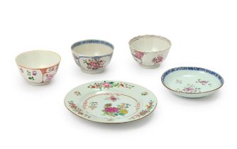 Five Chinese export famille rose tea wares  Qing dynasty, 18th century Comprising three tea bow...