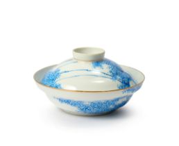 A Chinese blue enamelled 'bamboo' ogee bowl and cover Republic period Painted to the exterior a...