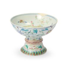 A Chinese famille rose and doucai stem bowl Late Qing dynasty Enamelled in famille rose to the ...