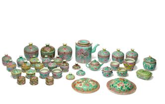 A large group of Chinese Peranakan 'baba nyonya' famille rose wares  Late Qing dynasty  Brightl...