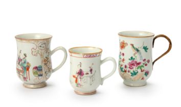This lot is offered without reserve Three Chinese famille rose mugs Qing dynasty, 18th century ...