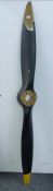 A vintage aeroplane propeller inscribed 'DRG NO L A C04/D/GIPSY 11 MAJOR L H T D E 5 P 4 58'.