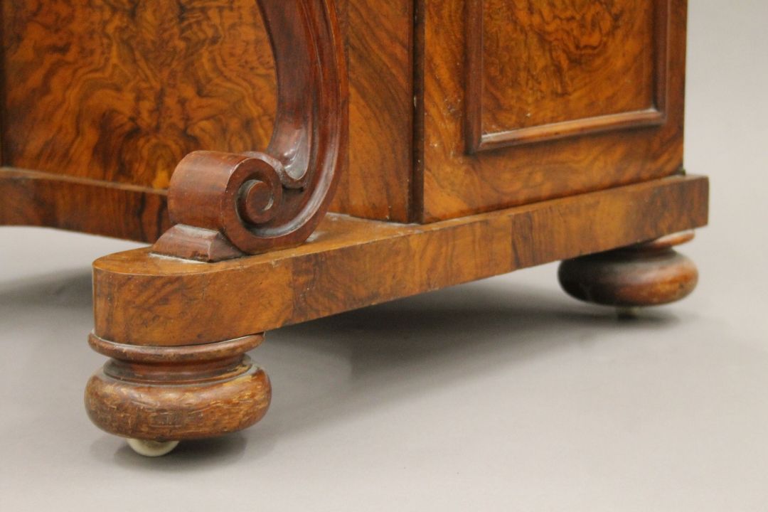 A Victorian burr walnut Davenport, the top with inset presentation inscription. 55 cm wide. - Image 9 of 13