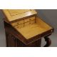 A Victorian burr walnut Davenport, the top with inset presentation inscription. 55 cm wide. - Image 5 of 13