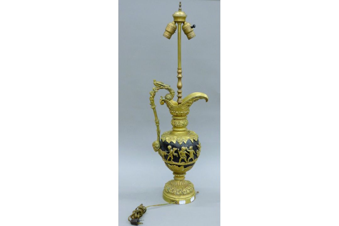 A bronze lamp formed as a ewer. 79 cm high. - Image 1 of 7