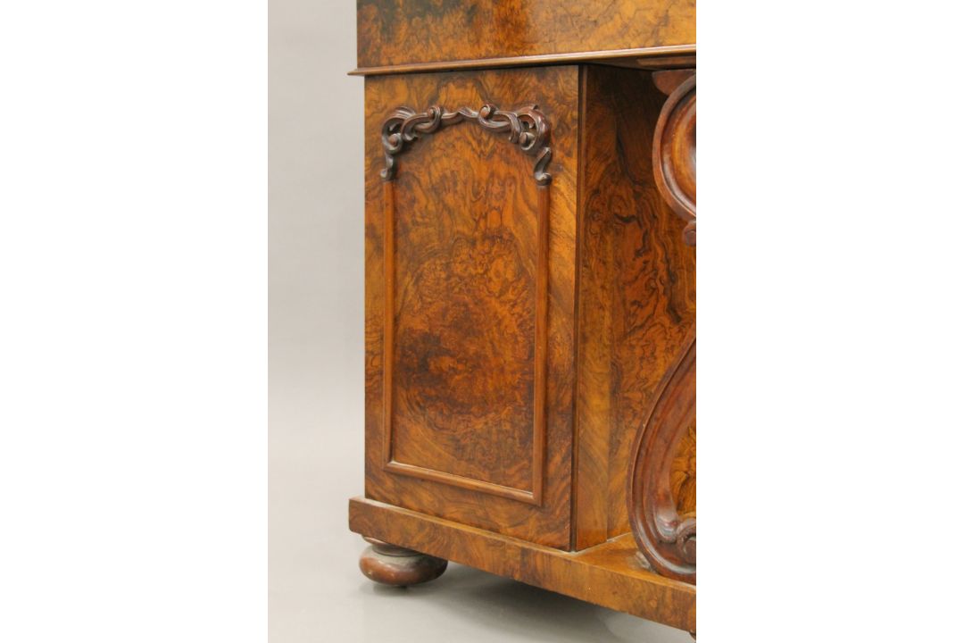 A Victorian burr walnut Davenport, the top with inset presentation inscription. 55 cm wide. - Image 7 of 13