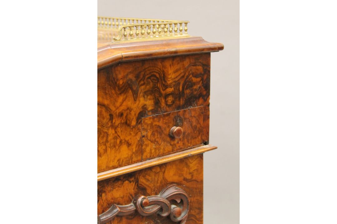 A Victorian burr walnut Davenport, the top with inset presentation inscription. 55 cm wide. - Image 8 of 13