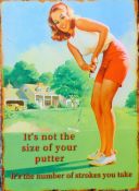 A tin humorous 'Golf' sign. 50 x 70 cm.