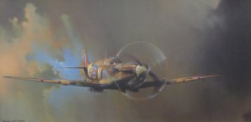 BARRIE A F CLARK 'Spitfire', print and another print of a 'Lancaster Bomber', each framed.