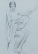 LUNT ROBERTS (active 1913-64) Welsh, 'The Mandolin Player', pencil sketch, framed and glazed.