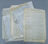 A collection of 18th century newspapers including 'The Northampton Mercury'.
