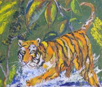 SIR PROFESSOR ROY CALNE (Contemporary) British (AR) (1930-2024), 'Tiger', oil on chipboard,