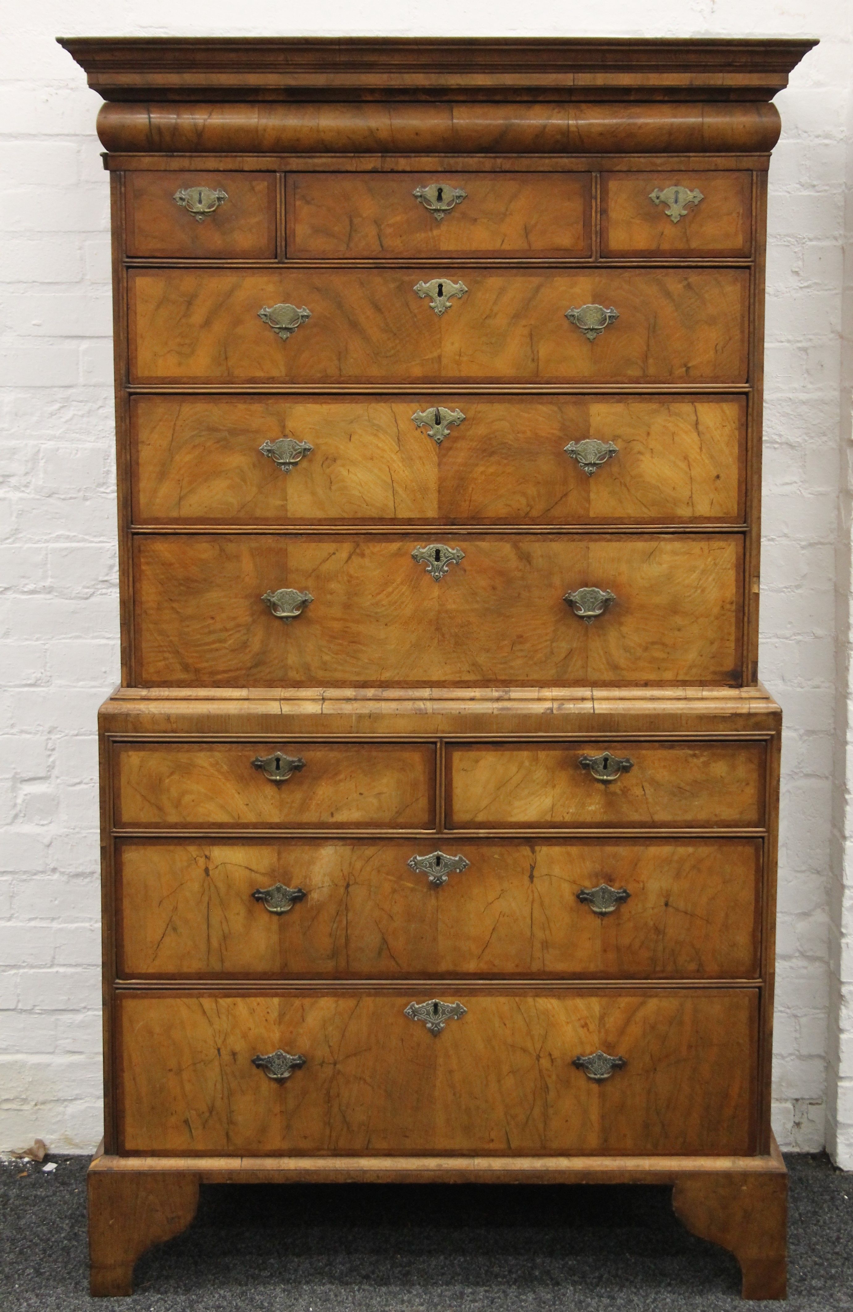 An 18th century walnut chest on chest. 103 cm wide x 180 cm high.