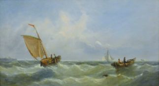 19TH CENTURY SCHOOL, Fishing Boats in Choppy Water, oil on canvas, indistinctly signed, framed.