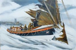 R D BONEL, The Sepoy Rescue, Cromer 13th Dec 1933, oil on board, framed. 41 x 61 cm.