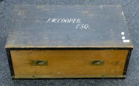 A 19th century pine campaign drawer. 76 cm wide.