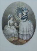 19TH CENTURY, 'Two Beauties, one Admiring Herself in a Mirror', print, framed and glazed. 45.
