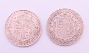 Two silver half crowns.