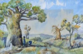 NEWMAN NDLOVU (Zimbabwean), 'Country View', watercolour,