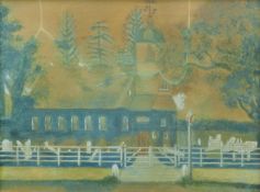 NAIVE SCHOOL (19th century), Church and Graveyard, watercolour,