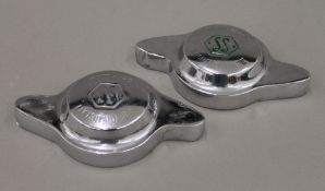 A pair of Jaguar SS chrome wheel spinners. Each 17.75 cm wide.