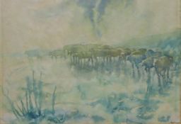 KAUFMAN NDLOVU (20th century) Zimbabwean, 'Cattle', watercolour ,