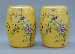 A pair of porcelain barrel stools. Each 45 cm high.