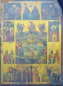 A 19th century Greek painted multi-scene religious icon panel. 68.5 x 49.5 cm.