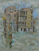 JENNY SANDERS, 'Ca Dario Venice', watercolour on marbled paper, signed, framed and glazed.