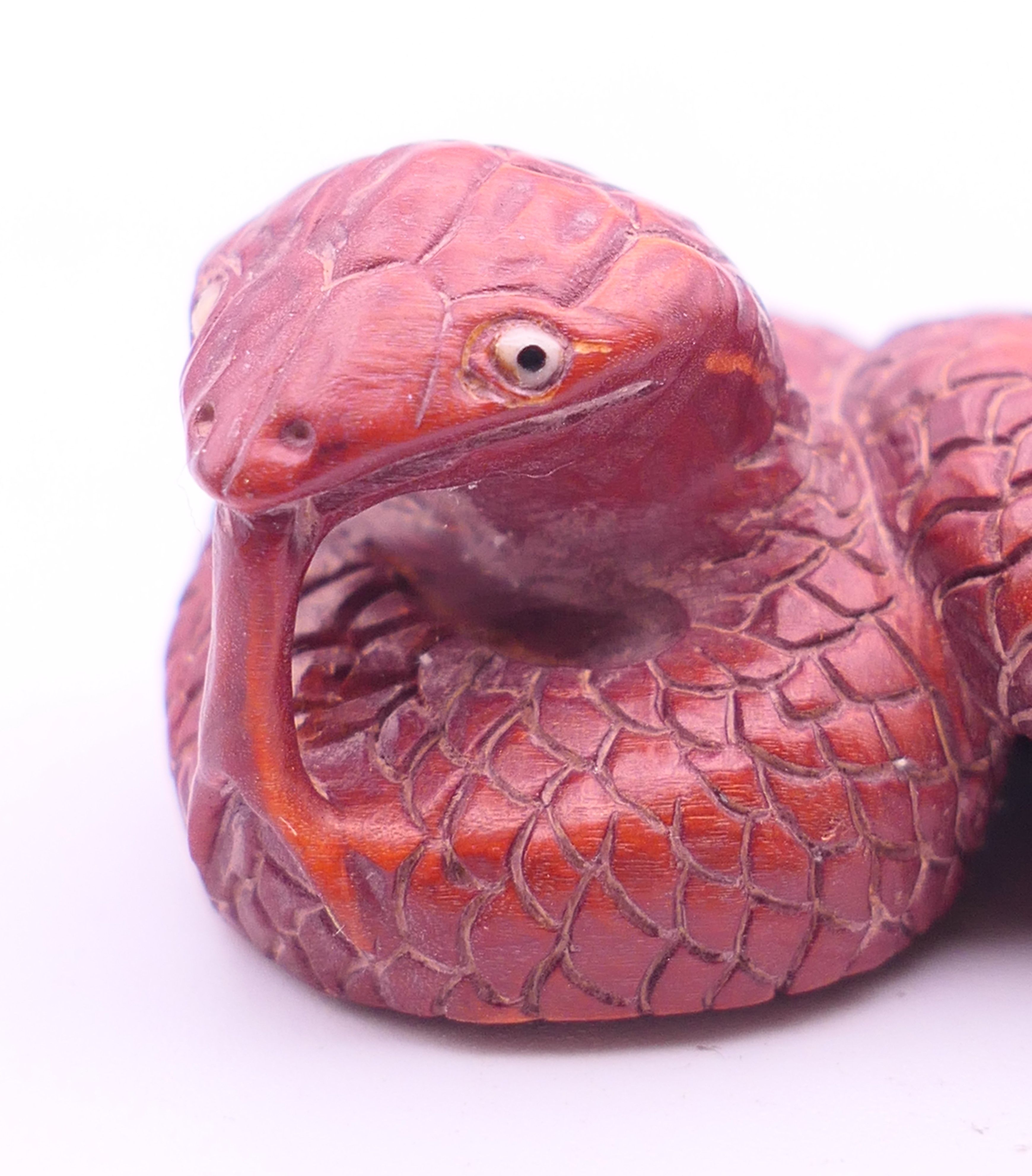 A wood snake-form netsuke. 5.5 cm long. - Image 2 of 4