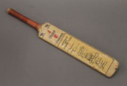 A 1977 Australian Cricket Touring Team presentation miniature bat. 43 cm long.