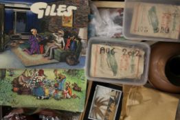 A quantity of miscellaneous items, including Giles annuals, vintage laundry tongs, a copper jug etc.