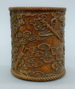 A Chinese bamboo brush pot. 15.5 cm high.
