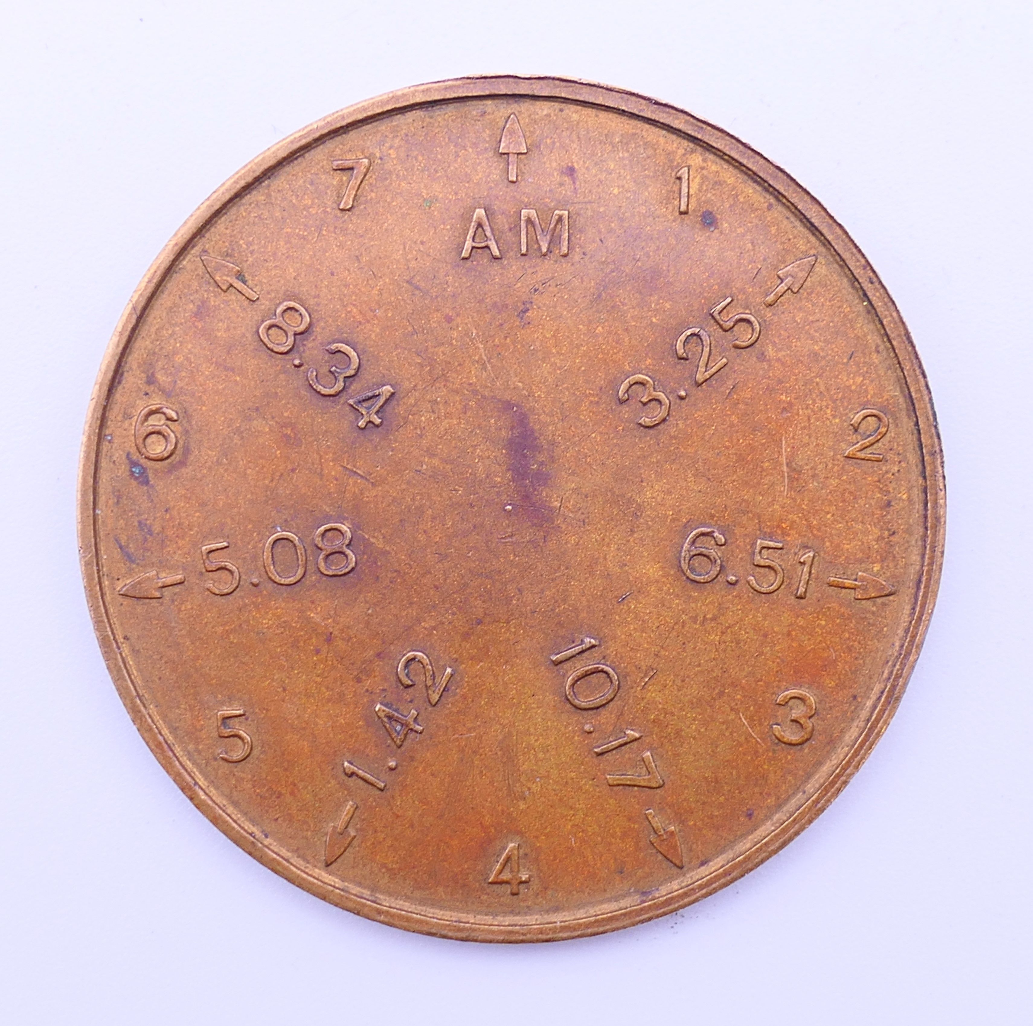 A vintage cycle of life indicator coin. 4 cm diameter. - Image 3 of 3