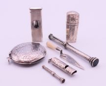 A quantity of small silver items, including a vesta, a whistle, cigar cutter, propelling pencil etc.