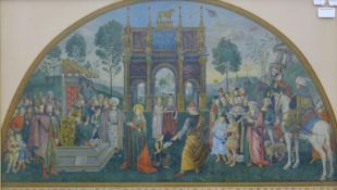 After PINTURICCHIO 'The Disputation of St Catherine', print, framed and glazed. 52 x 86 cm overall.