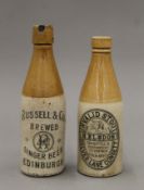 A Russell & Co Edinburgh stoneware ginger beer bottle and an N Elsdon of Delves Lane Consett