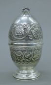 A 925 embossed silver lidded box. 17.5 cm high. 187.7 grammes.