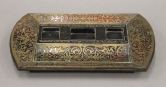 A Victorian Boulle desk stand. 34 cm wide.