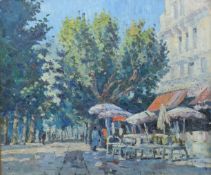 Parisian Street Scene, oil on board, framed. 50 x 59.5 cm.