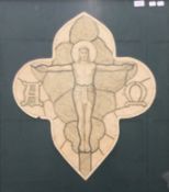A Victorian stained glass window design, framed and glazed. 81 x 71 cm overall.