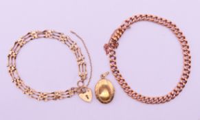 A 9 ct gold gate bracelet with heart padlock clasp,