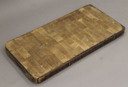 A vintage wooden block work surface. 96 cm long x 48 cm wide x 6 cm deep.