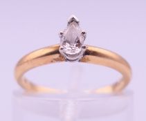 A 14 K gold diamond solitaire ring. Ring size J. 2 grammes total weight.