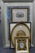 A quantity of various prints and a miniature portrait, each framed. The largest 68 x 47 cm.